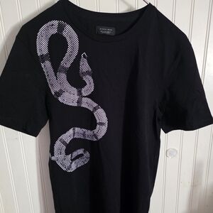 Zara Man Black T-Shirt with White Snake Print - Reptile Inspired